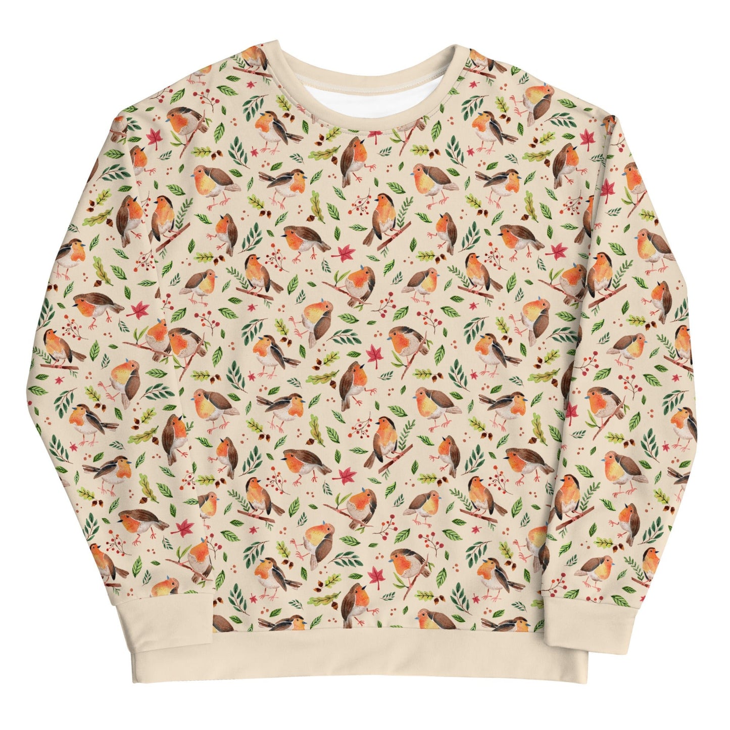🕊️ Unisex Sweatshirt – Robins Cream White – Watercolor Edition - SANDRAAS