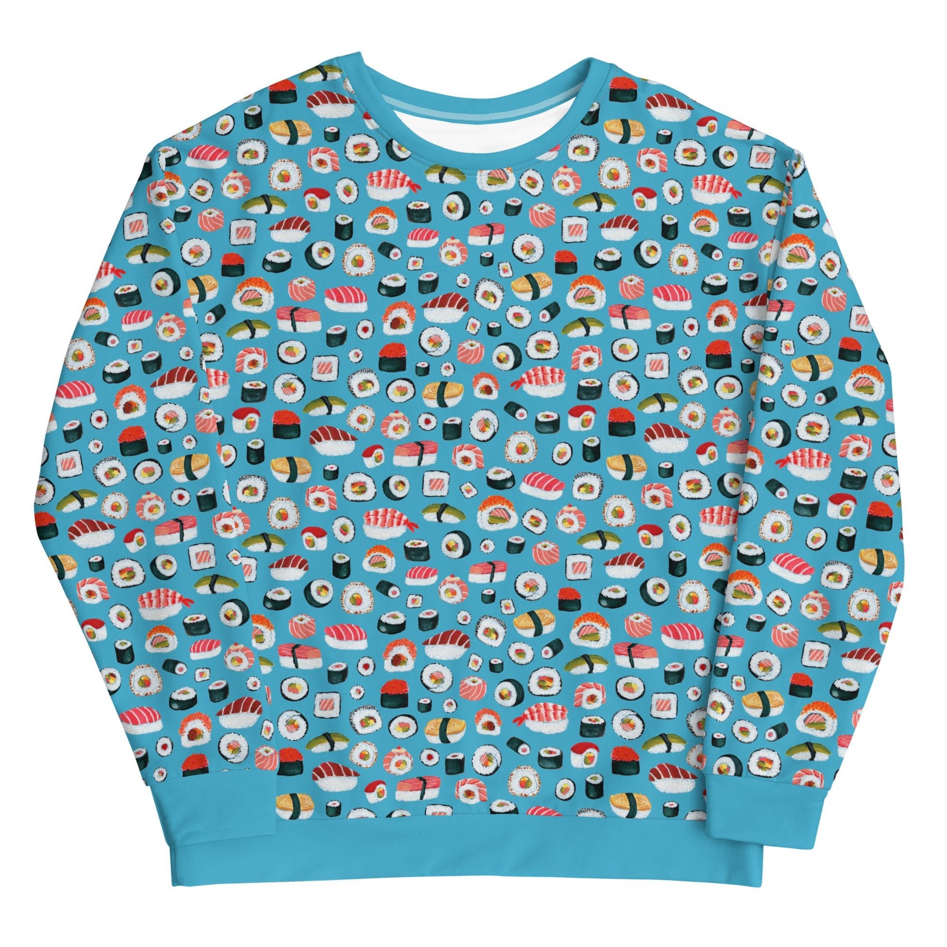 🍣 Unisex Sweatshirt – Sushi Pattern – Light Blue Gouache Edition - SANDRAAS