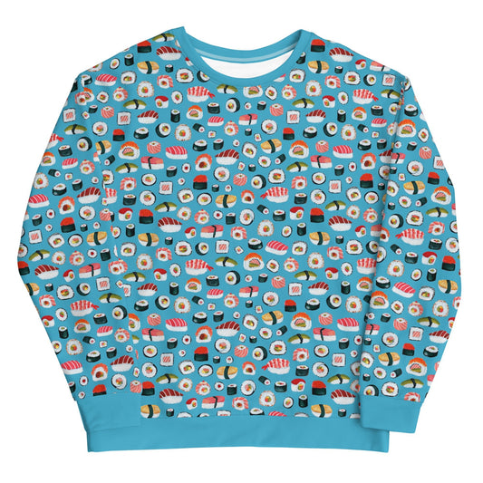 🍣 Unisex Sweatshirt – Sushi Pattern – Light Blue Gouache Edition - SANDRAAS