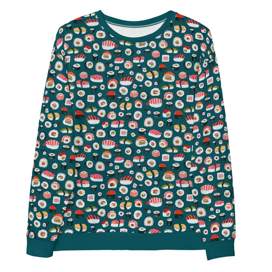 🍣 Unisex Sweatshirt – Sushi Pattern – Dark Blue Gouache Edition - SANDRAAS