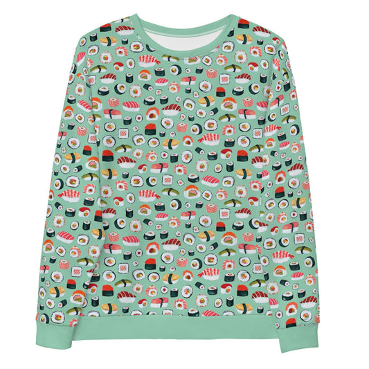 🍣 Unisex Sweatshirt – Sushi Pattern – Mint Green Gouache Edition - SANDRAAS