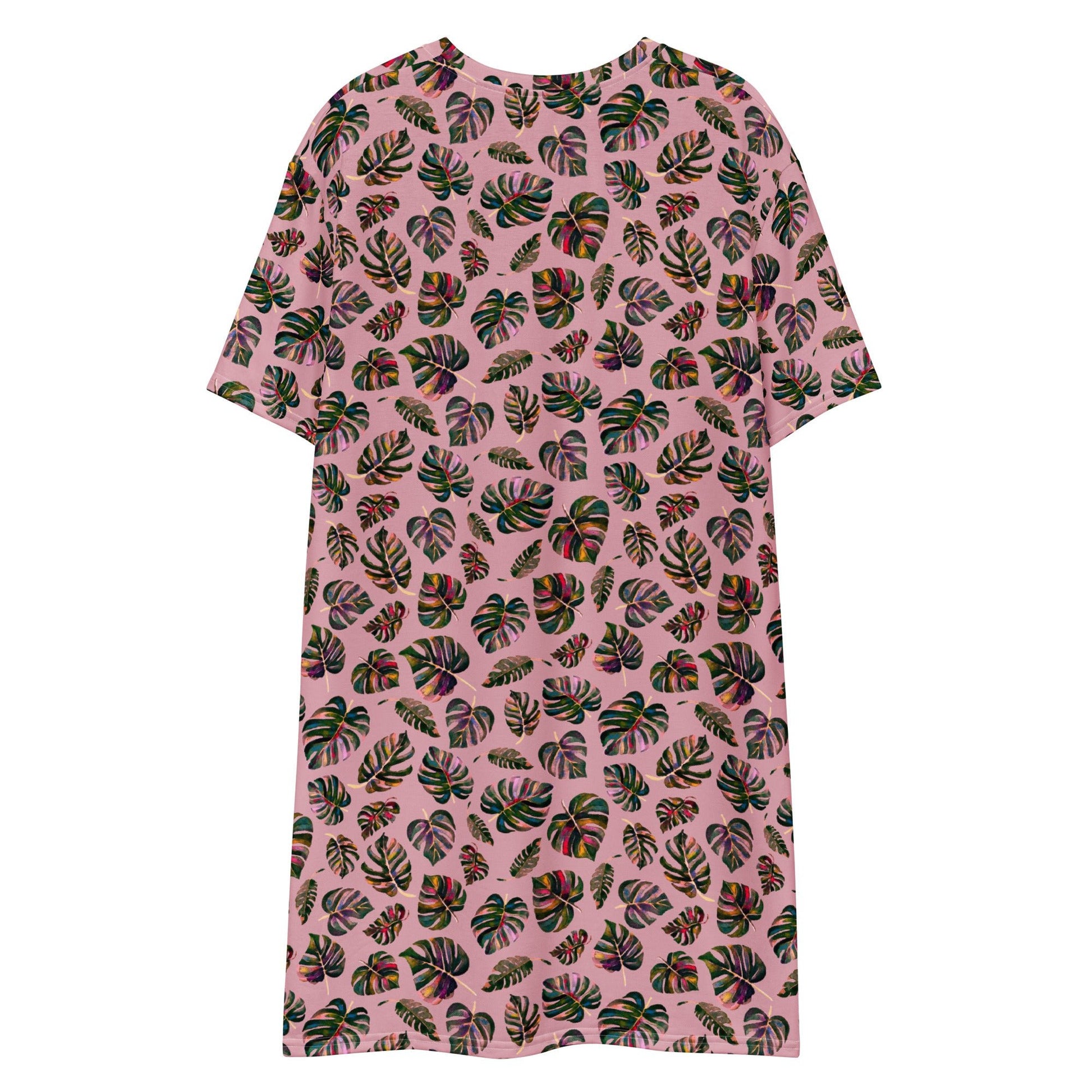 🌿 Monstera Magic T-Shirt Dress – Botanical Bliss in Pink! - SANDRAAS