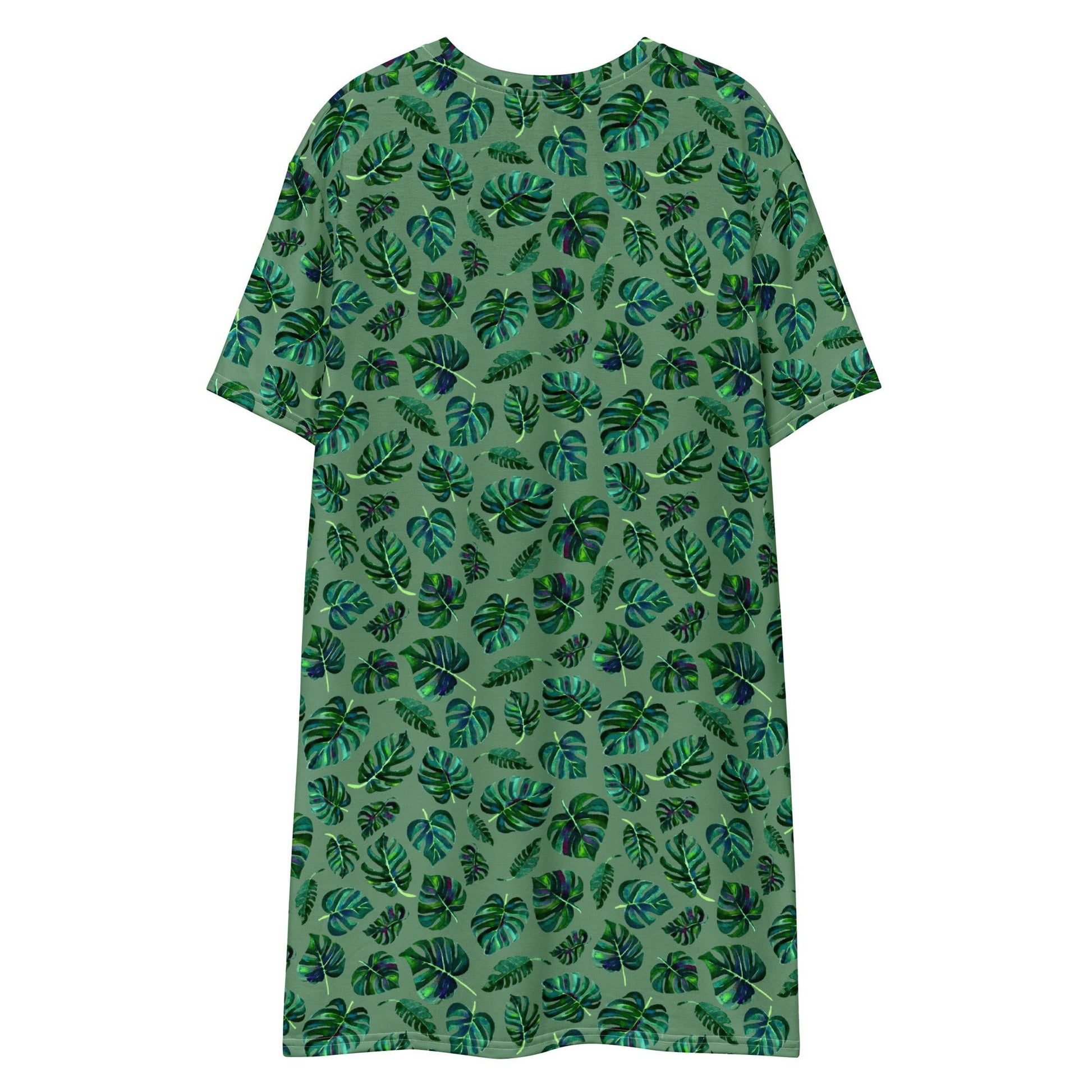 🌿 Jungle Dream T-Shirt Dress – Monstera in Motion - SANDRAAS