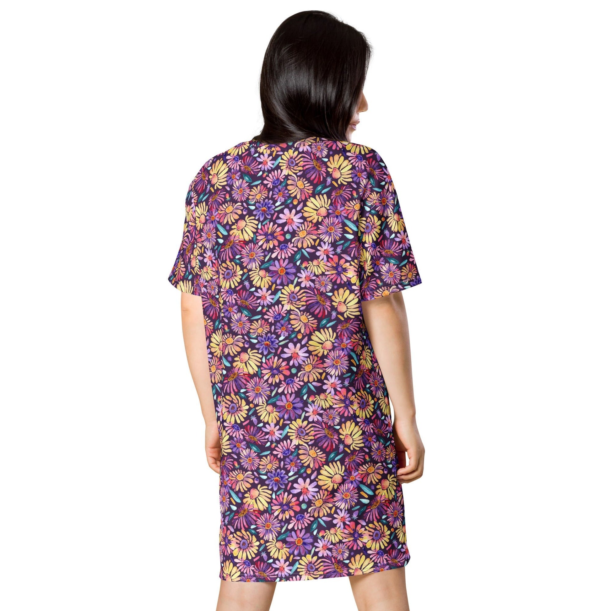 🌸 Purple Daisy Daydream – Watercolor T-Shirt Dress - SANDRAAS