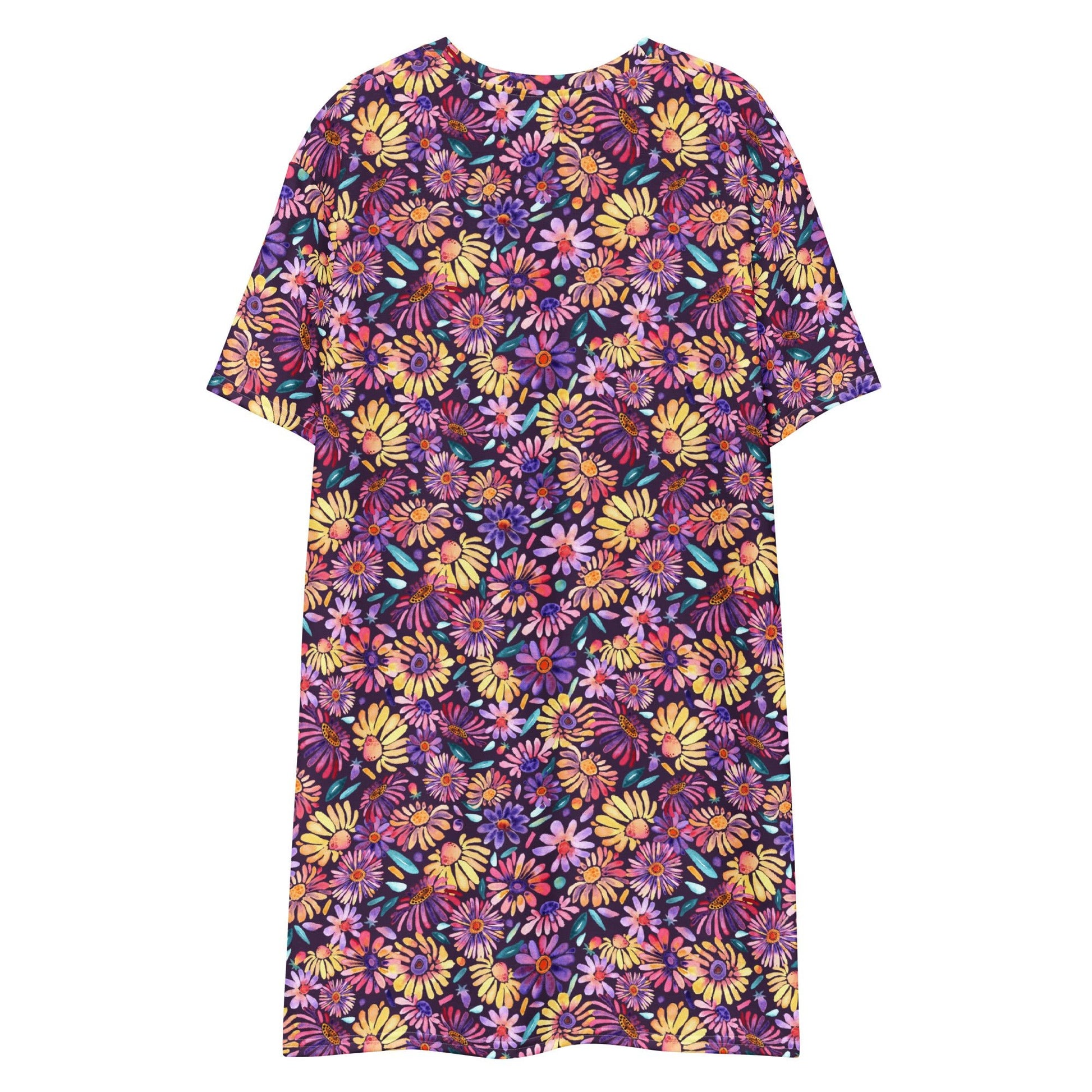 🌸 Purple Daisy Daydream – Watercolor T-Shirt Dress - SANDRAAS