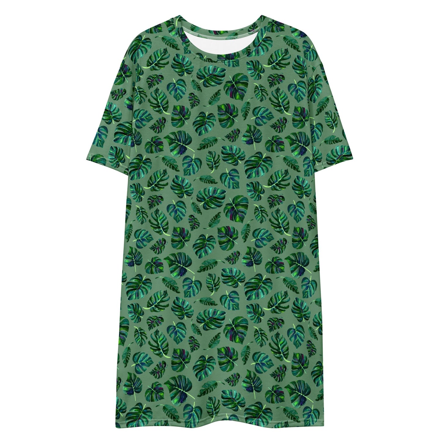🌿 Jungle Dream T-Shirt Dress – Monstera in Motion - SANDRAAS