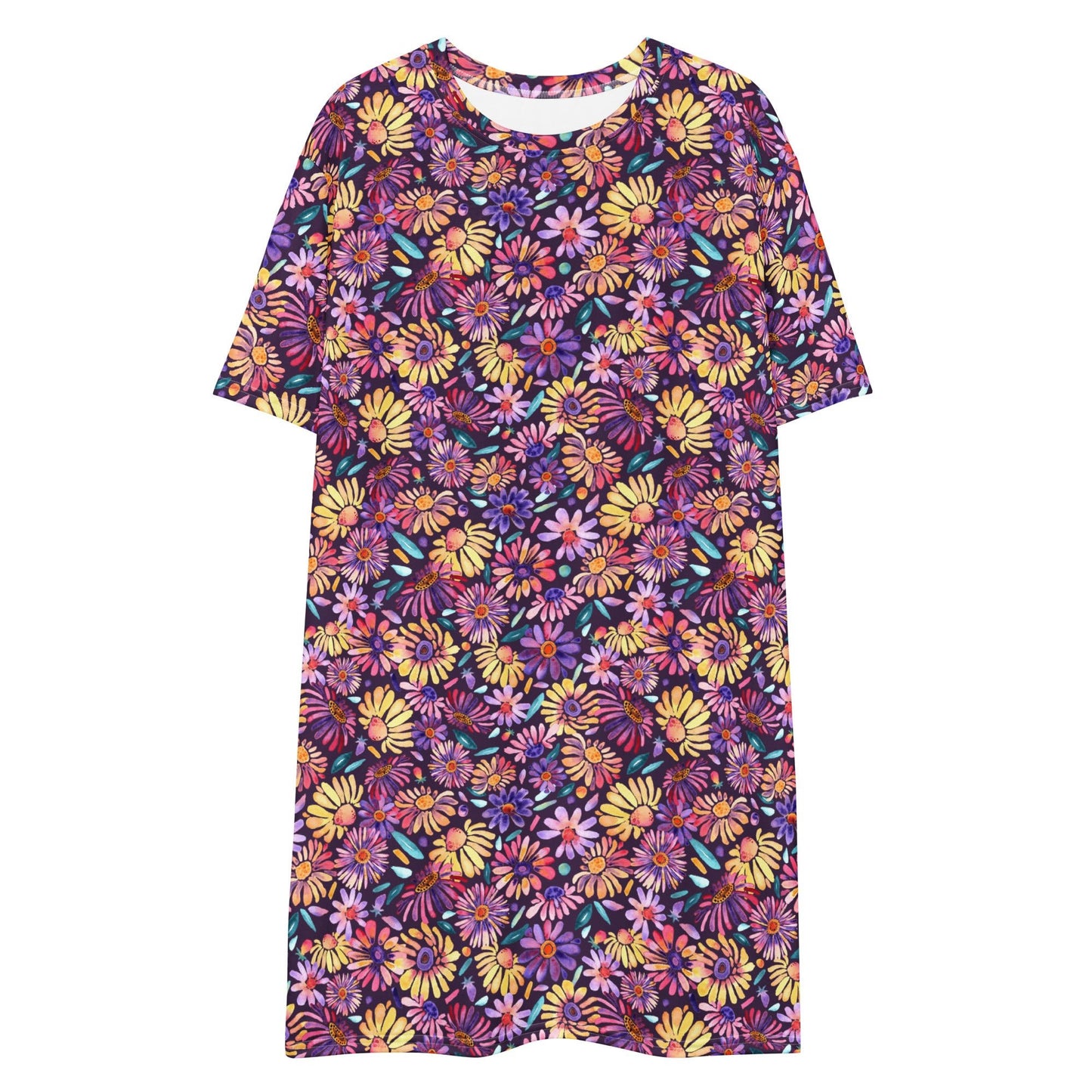 🌸 Purple Daisy Daydream – Watercolor T-Shirt Dress - SANDRAAS