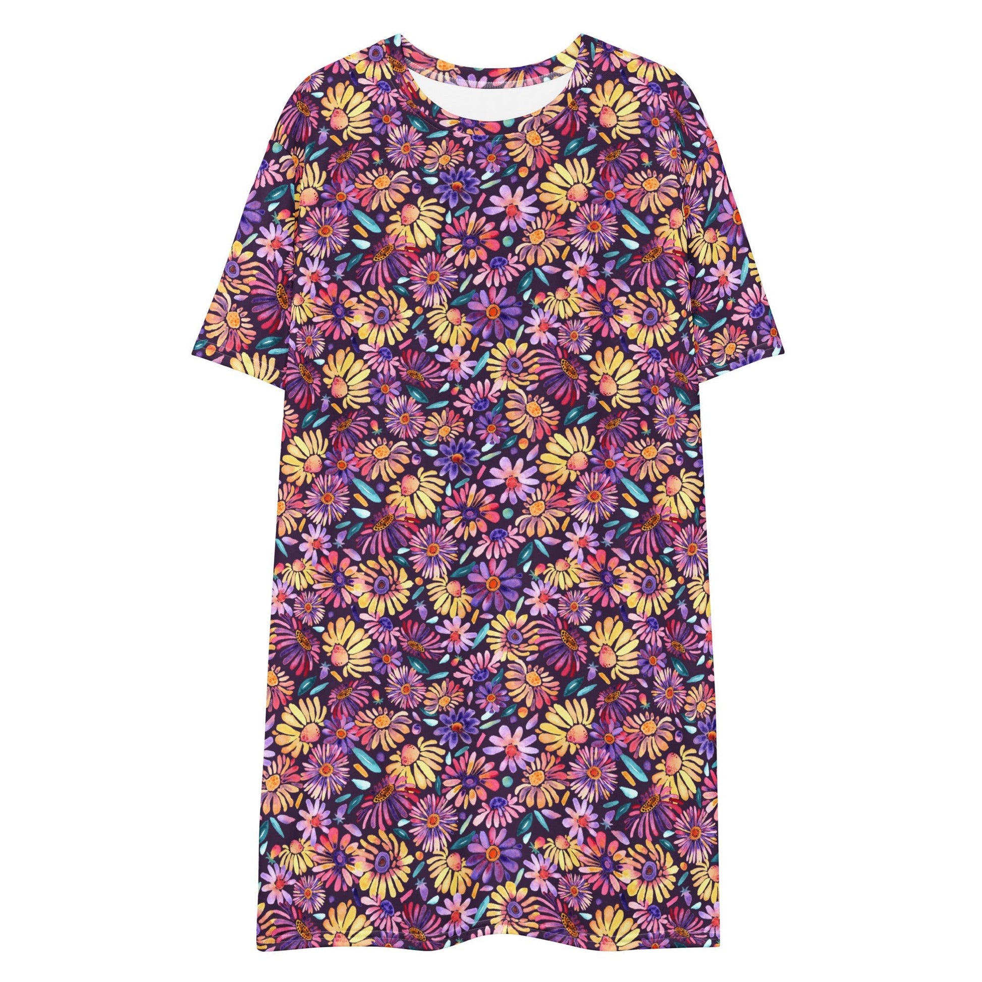 🌸 Purple Daisy Daydream – Watercolor T-Shirt Dress - SANDRAAS