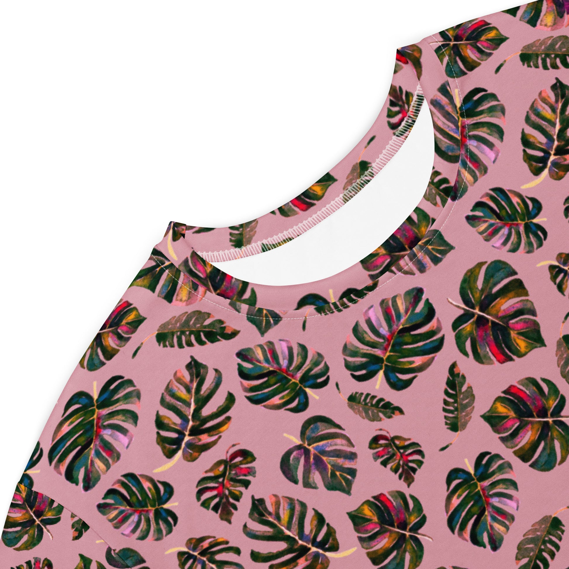 🌿 Monstera Magic T-Shirt Dress – Botanical Bliss in Pink! - SANDRAAS