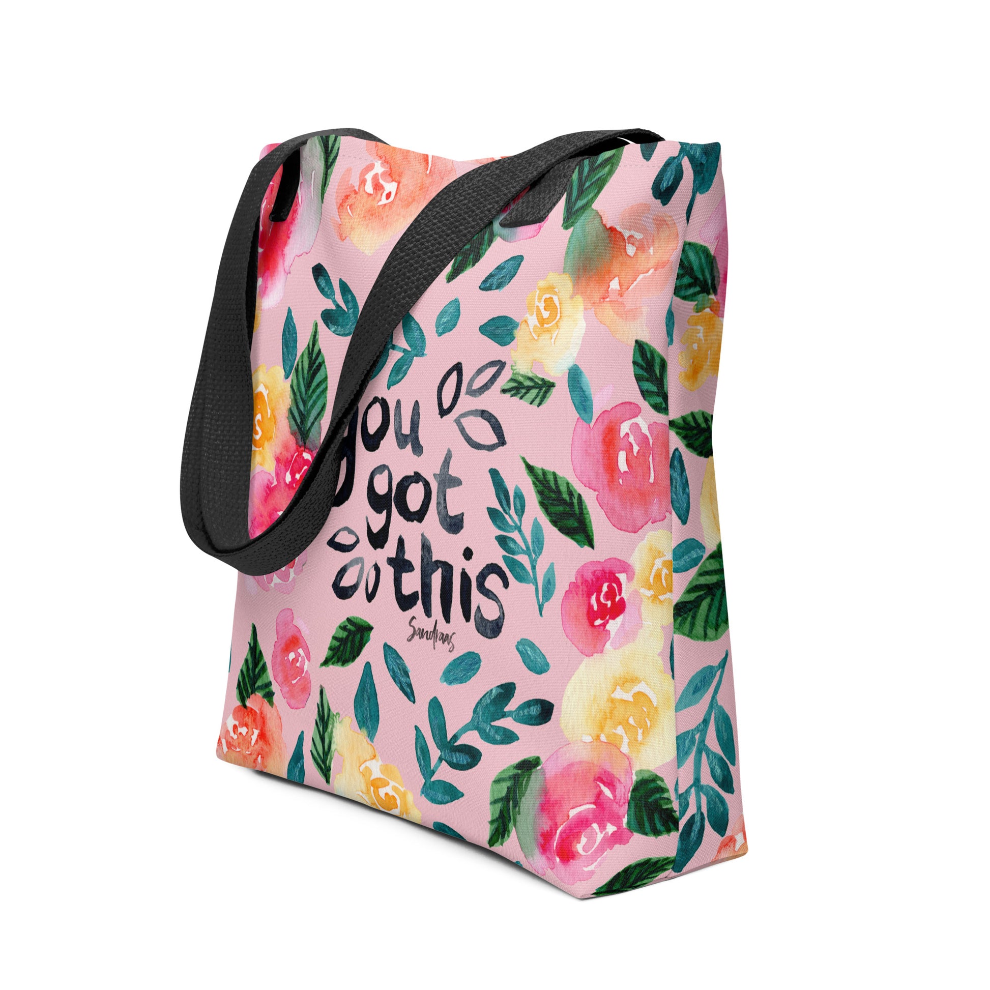🌸 “You Got This” Watercolor Floral Tote Bag – Pink Edition 💪 - SANDRAAS