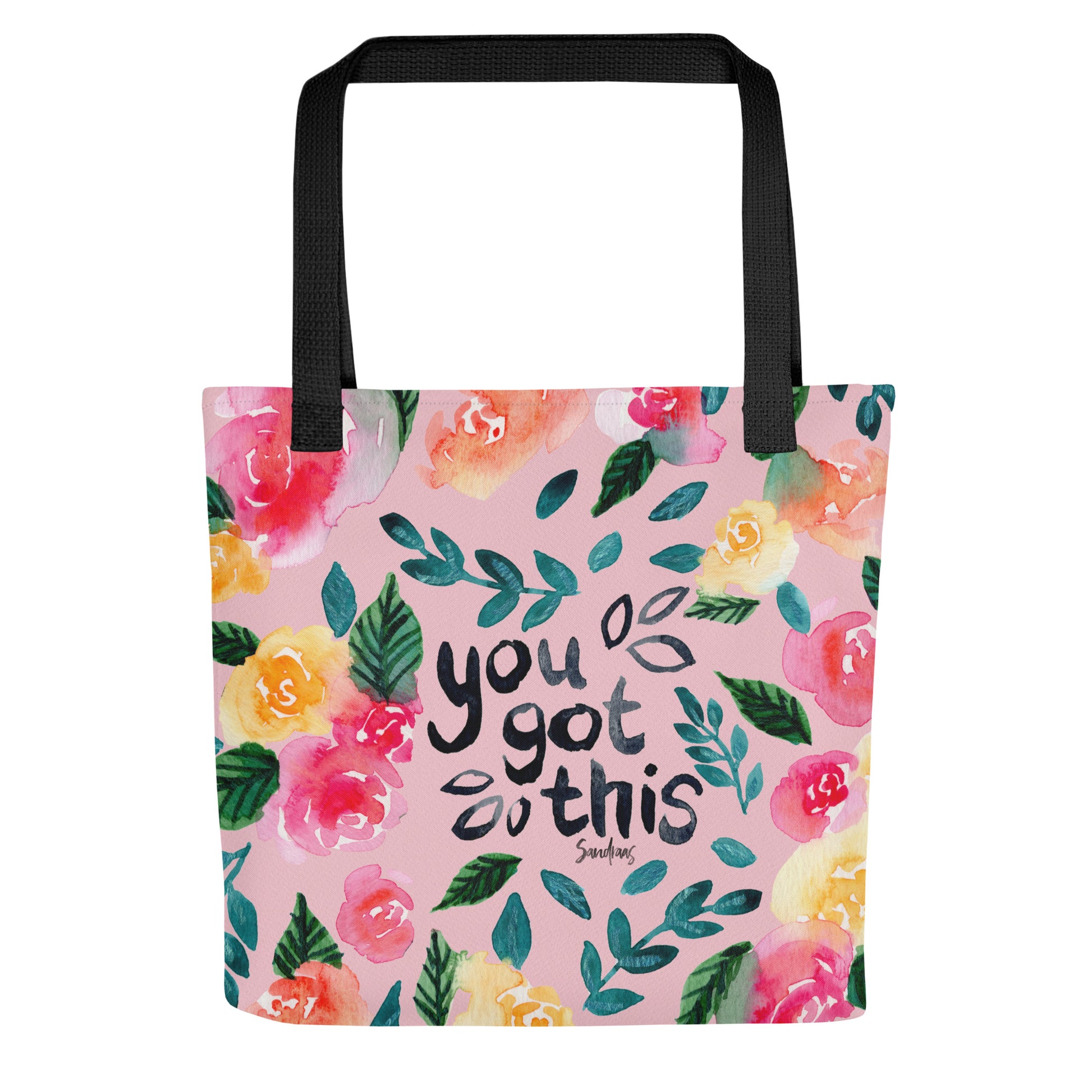 🌸 “You Got This” Watercolor Floral Tote Bag – Pink Edition 💪 - SANDRAAS