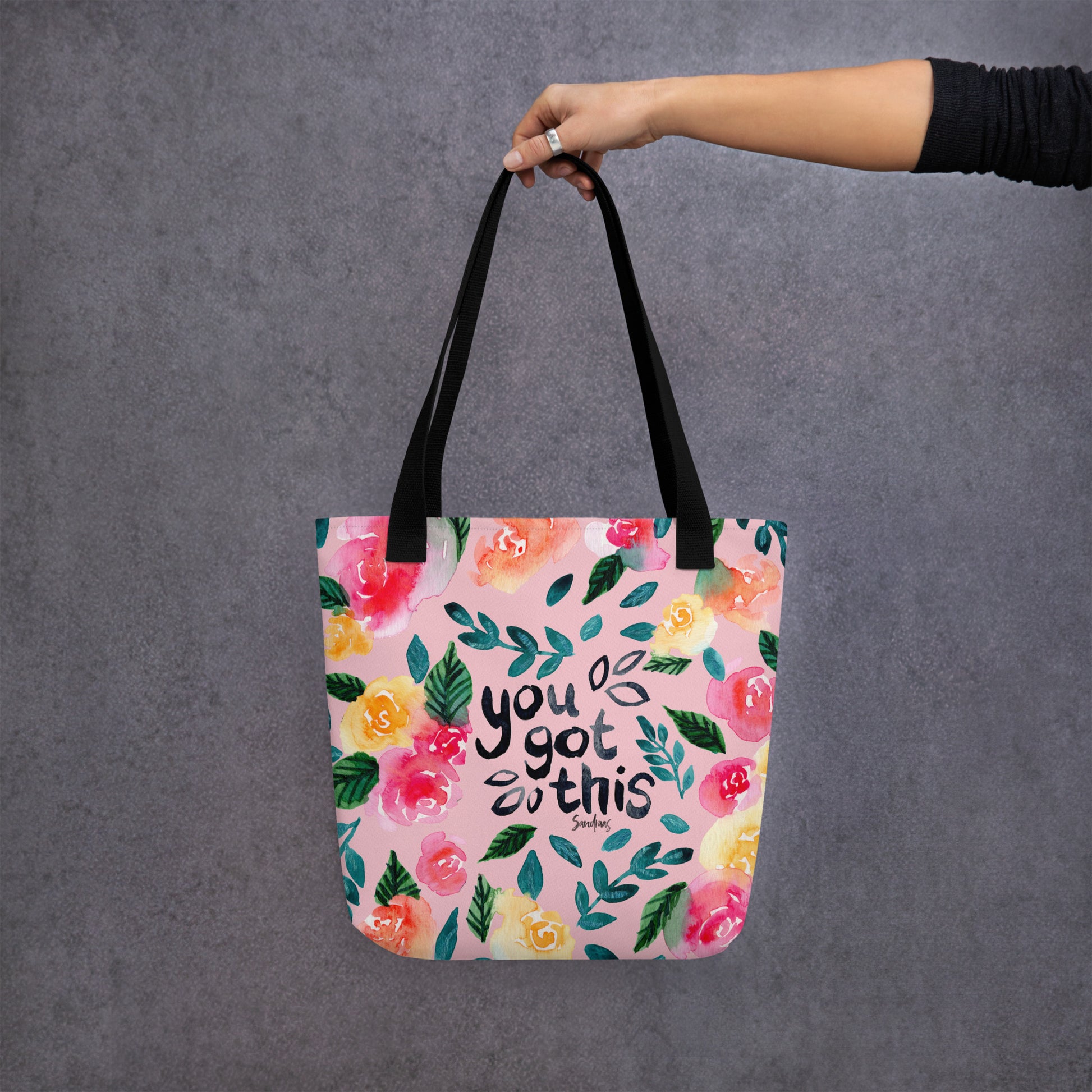 🌸 “You Got This” Watercolor Floral Tote Bag – Pink Edition 💪 - SANDRAAS