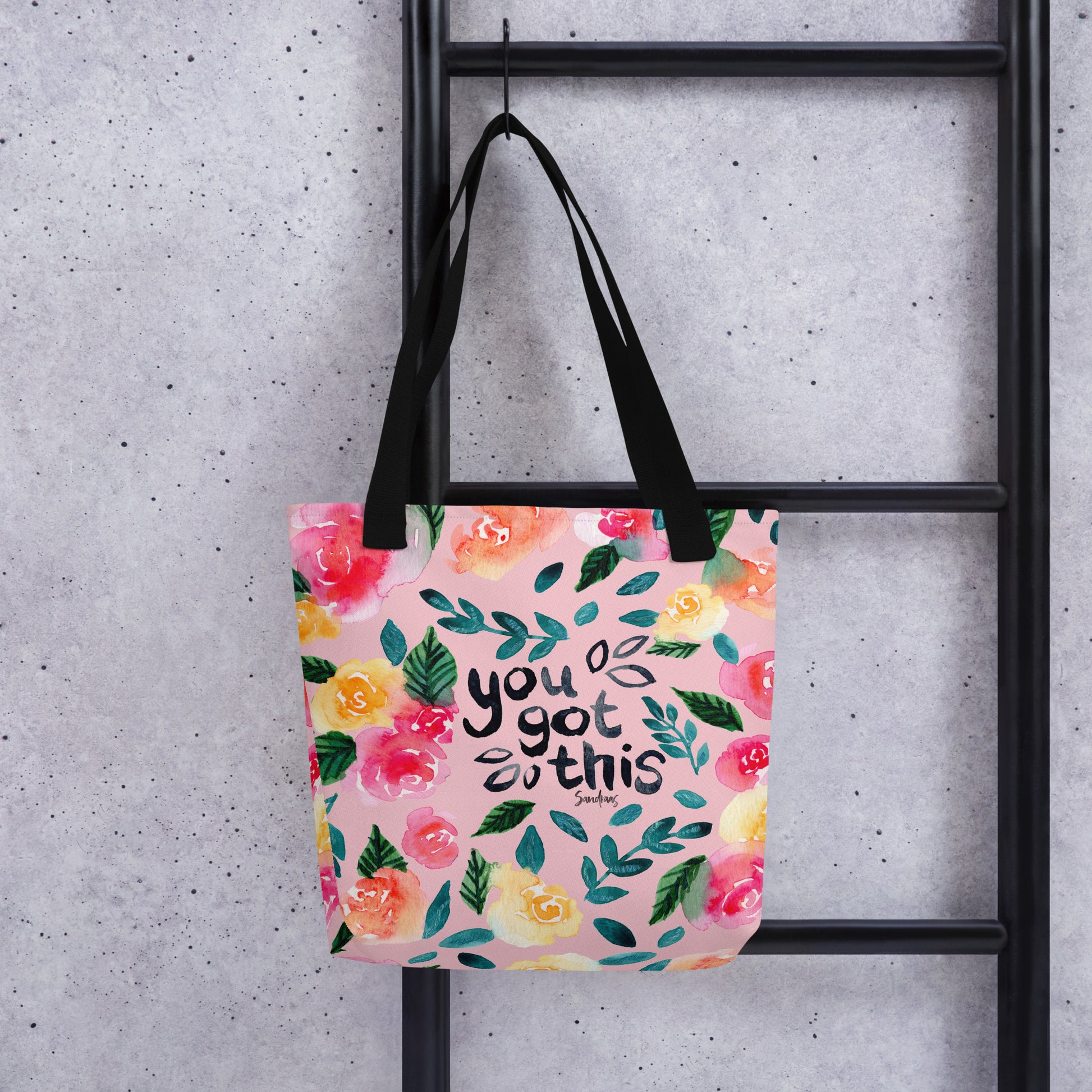 🌸 “You Got This” Watercolor Floral Tote Bag – Pink Edition 💪 - SANDRAAS