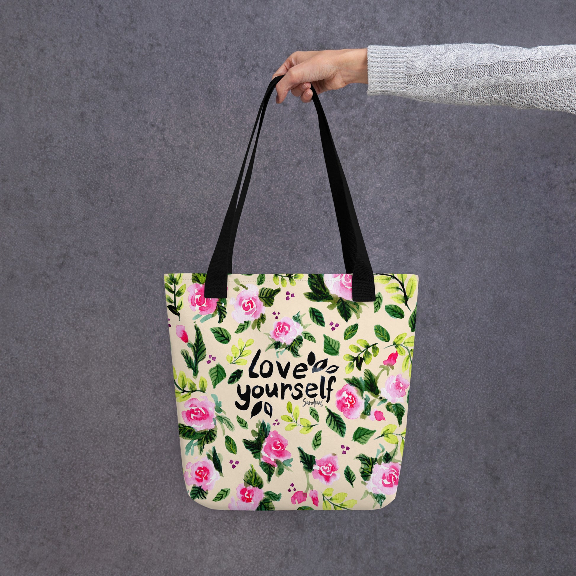 🌸 “Living My Best Life” Watercolor Floral Tote Bag – Soft Pink Edition 💕 - SANDRAAS