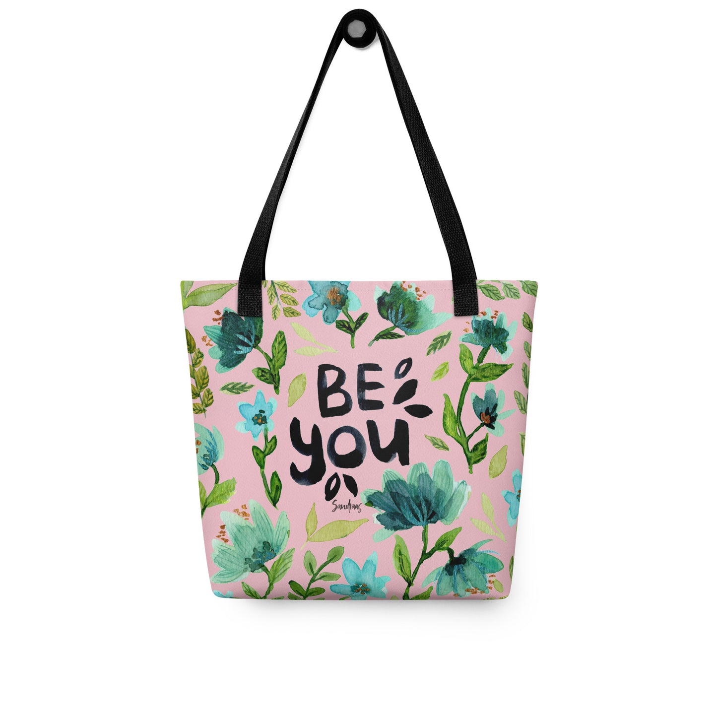 🌸 “Be You” Watercolor Floral Tote Bag – Pink Edition 💙 - SANDRAAS