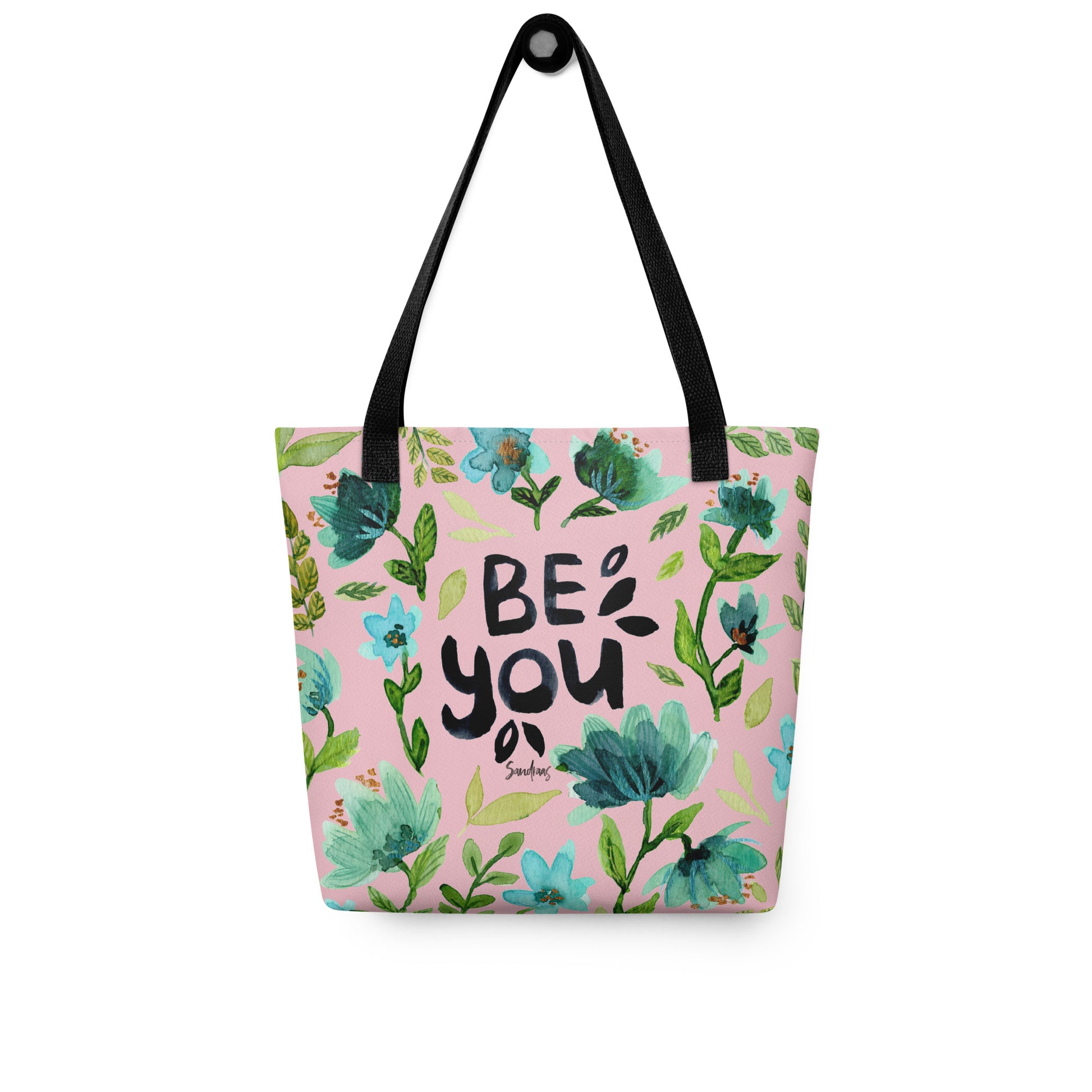 🌸 “Be You” Watercolor Floral Tote Bag – Pink Edition 💙 - SANDRAAS