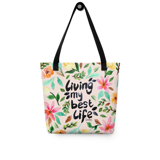 🌸 “Living My Best Life” Watercolor Floral Tote Bag – Soft Pink Edition 💕 - SANDRAAS