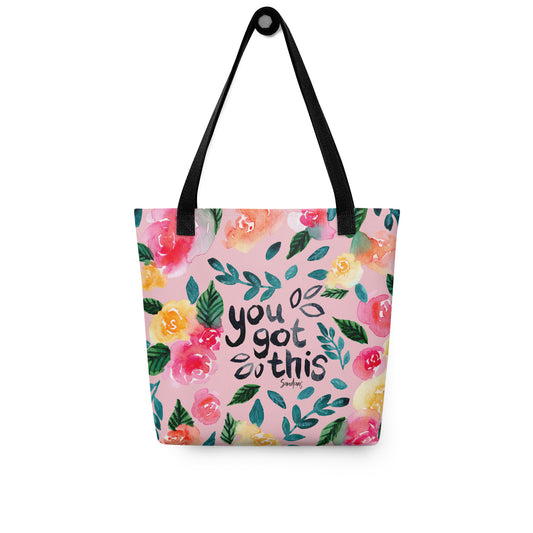 🌸 “You Got This” Watercolor Floral Tote Bag – Pink Edition 💪 - SANDRAAS