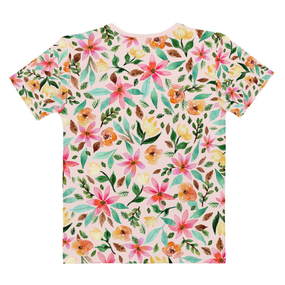 🌸 Women’s T-Shirt – Living My Best Life – Light Pink Floral Edition - SANDRAAS
