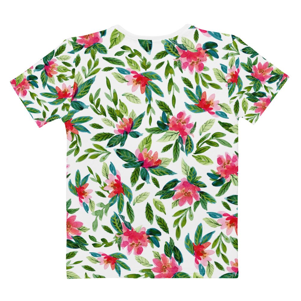 🌸 Women’s T-Shirt – Girl Power – Watercolor Florals on White - SANDRAAS