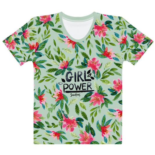 🌿 Women’s T-Shirt – Girl Power – Light Green Floral Edition - SANDRAAS