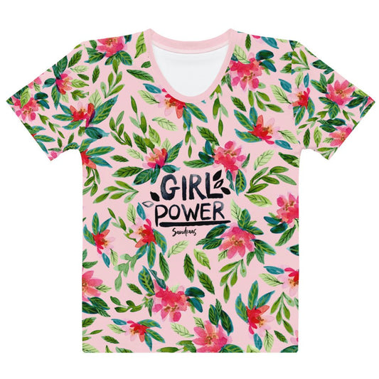 🌸 Women’s T-Shirt – Girl Power – Light Pink Floral Edition - SANDRAAS