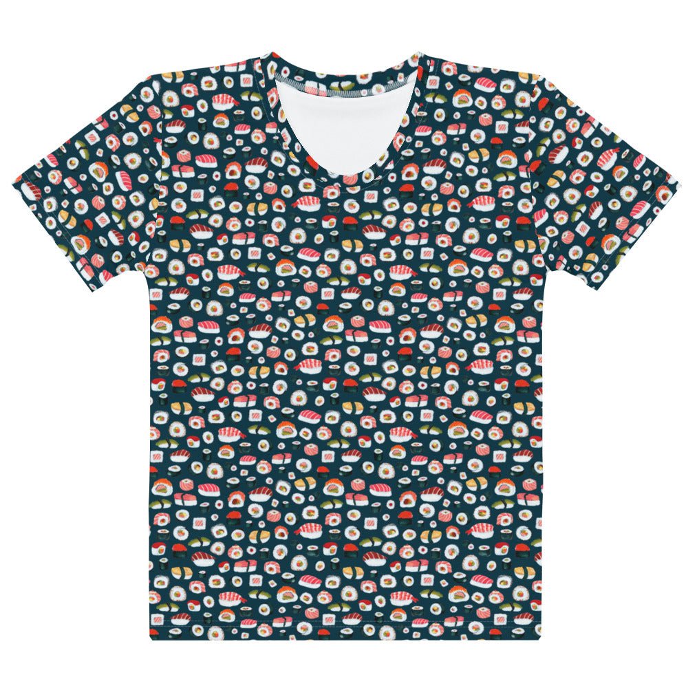 🍣 Women’s T-Shirt – Sushi Pattern – Dark Blue Gouache Edition - SANDRAAS