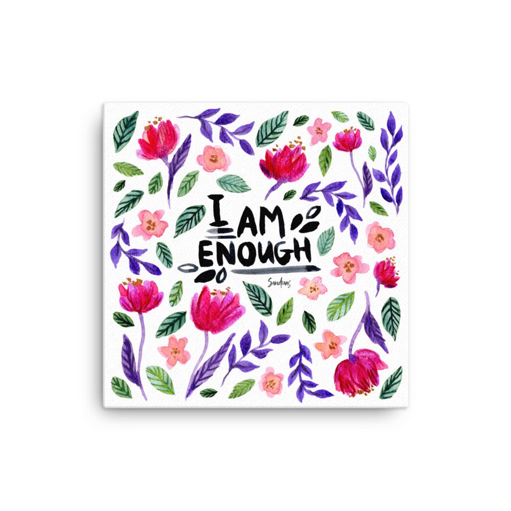 "I Am Enough" Watercolor Canvas – A Daily Reminder of Your Worth 💜🌿 - SANDRAAS