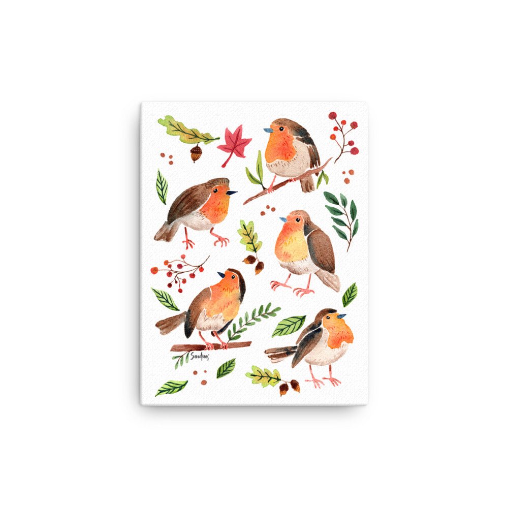 "Cute little Robins" Watercolor Canvas – A Whimsical Touch of Nature 🍃🐦 - SANDRAAS