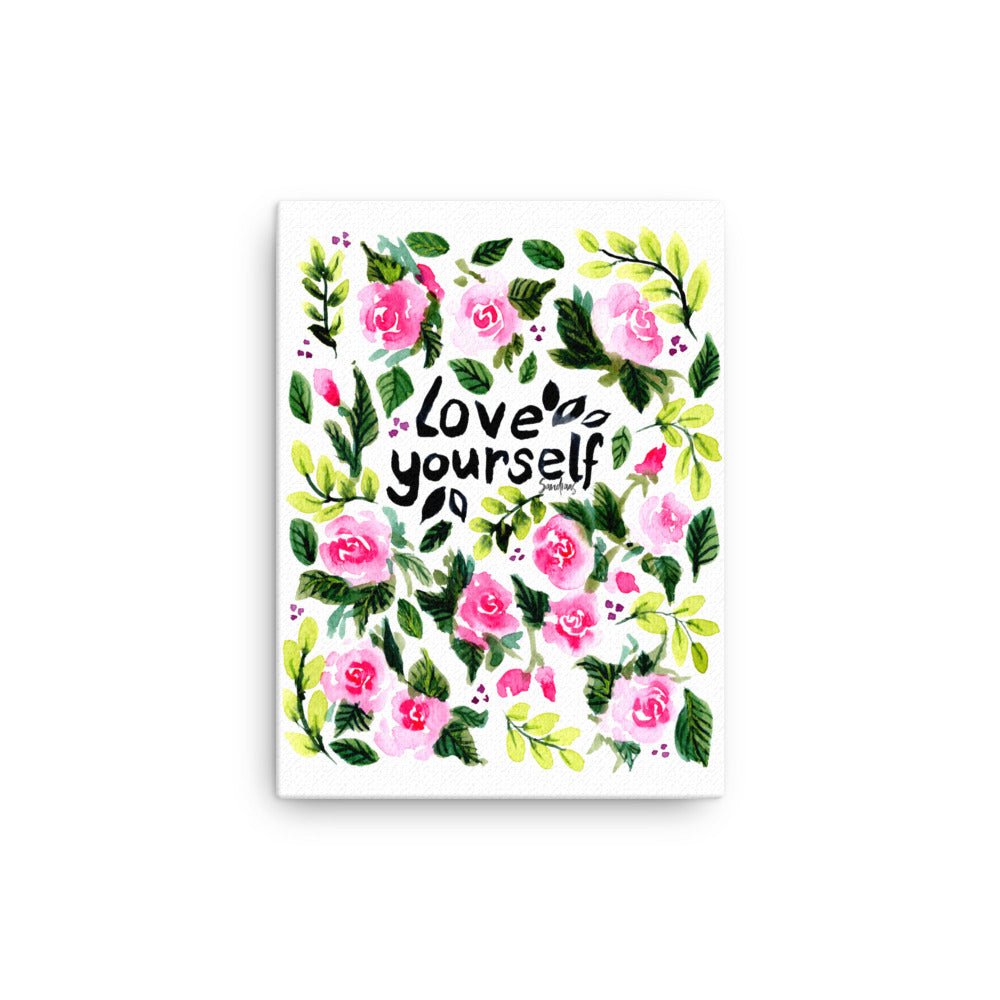 "Love Yourself" Watercolor Canvas – A Gentle Reminder of Self - Love 💖🌿 - SANDRAAS