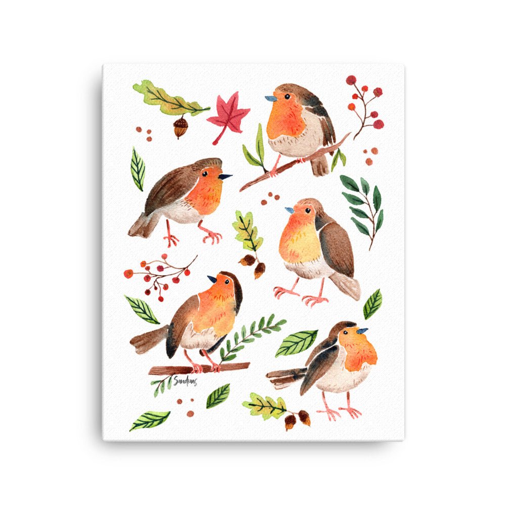 "Cute little Robins" Watercolor Canvas – A Whimsical Touch of Nature 🍃🐦 - SANDRAAS