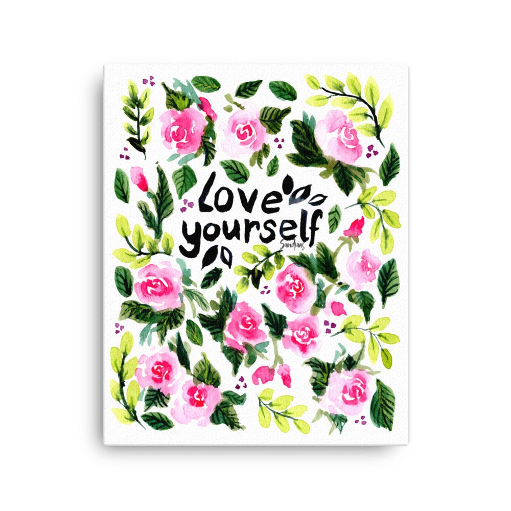 "Love Yourself" Watercolor Canvas – A Gentle Reminder of Self - Love 💖🌿 - SANDRAAS