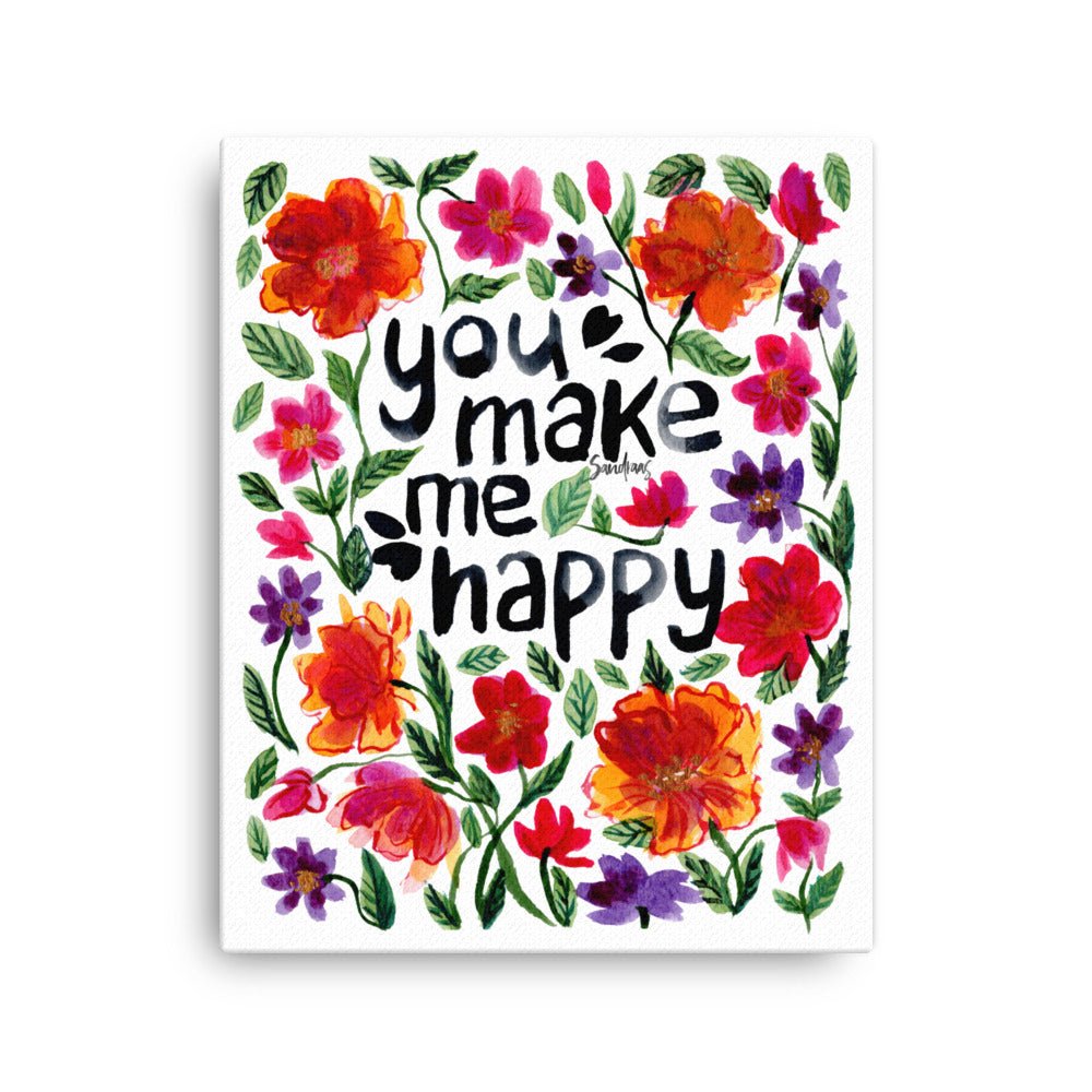 "You Make Me Happy" Watercolor Canvas – A Heartwarming Touch for Your Space ☀️🎨 - SANDRAAS