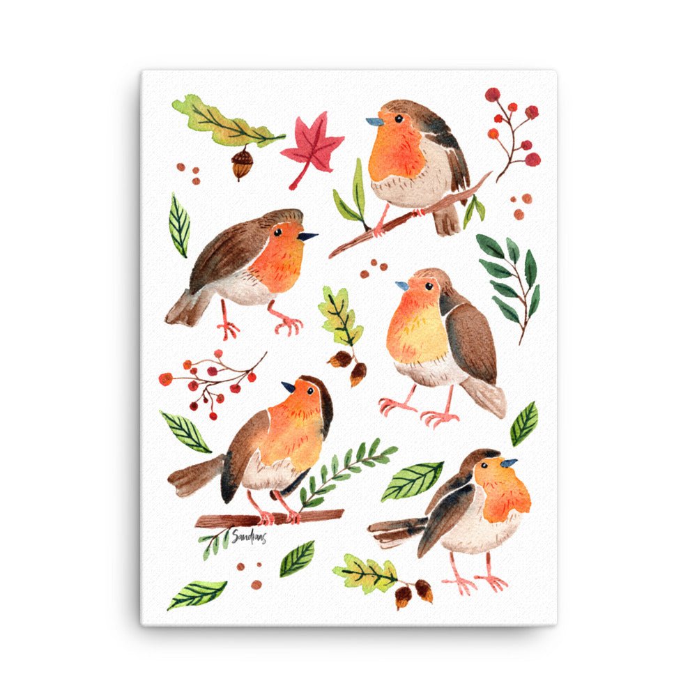 "Cute little Robins" Watercolor Canvas – A Whimsical Touch of Nature 🍃🐦 - SANDRAAS