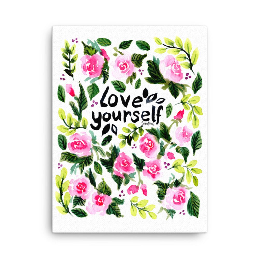 "Love Yourself" Watercolor Canvas – A Gentle Reminder of Self - Love 💖🌿 - SANDRAAS