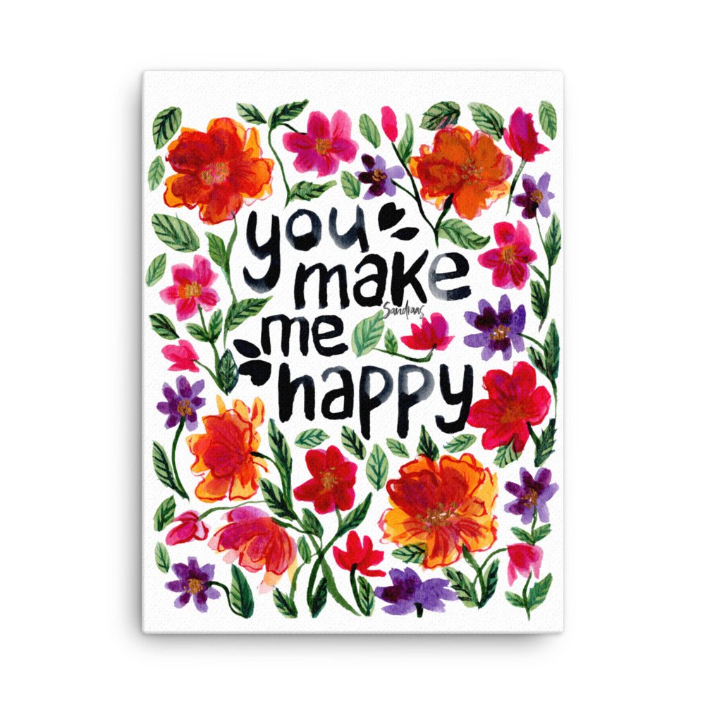 "You Make Me Happy" Watercolor Canvas – A Heartwarming Touch for Your Space ☀️🎨 - SANDRAAS