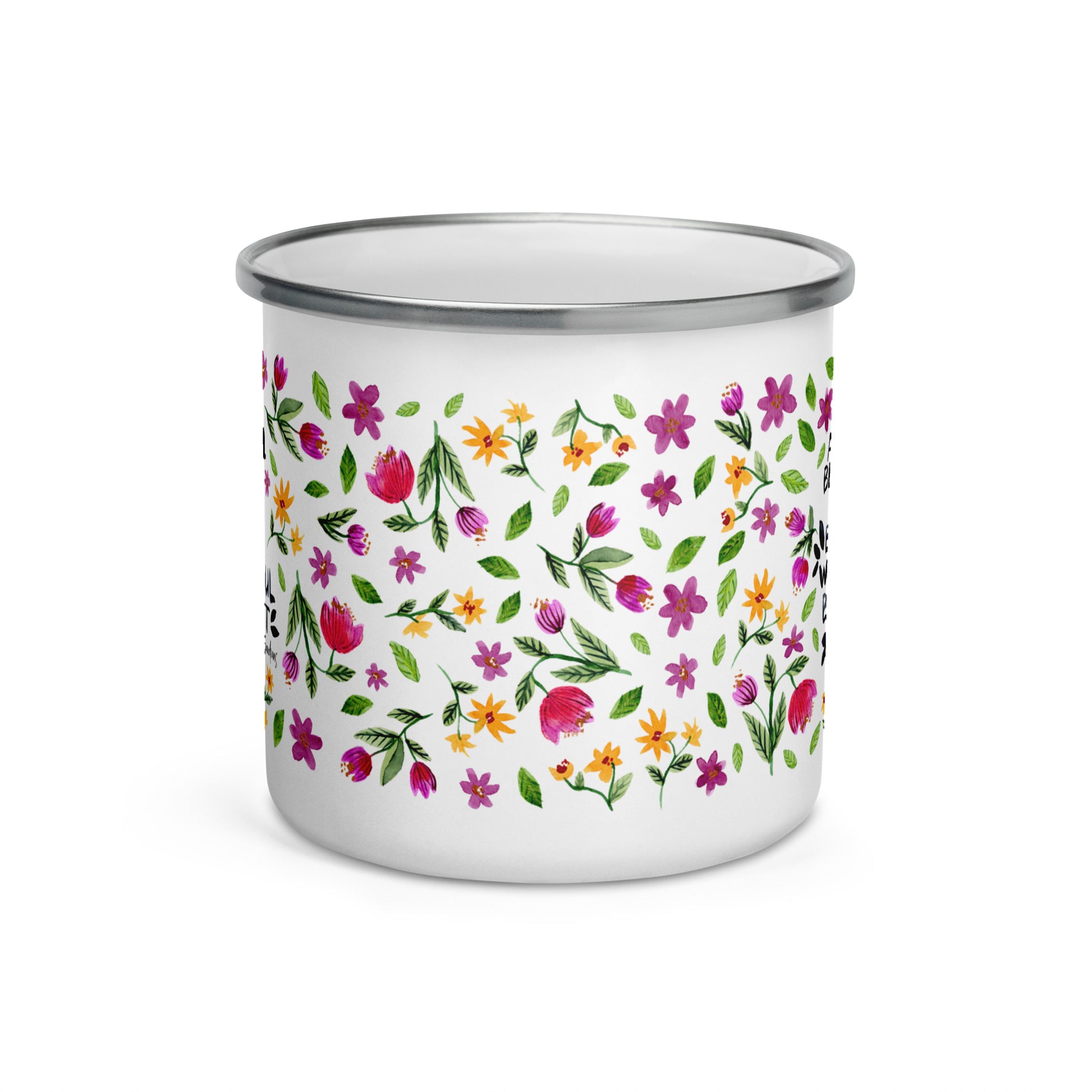 Enamel Mug – A Beautiful Day Starts with a Beautiful Mindset 🌼 | Inspirational Quote & Watercolor Florals - SANDRAAS