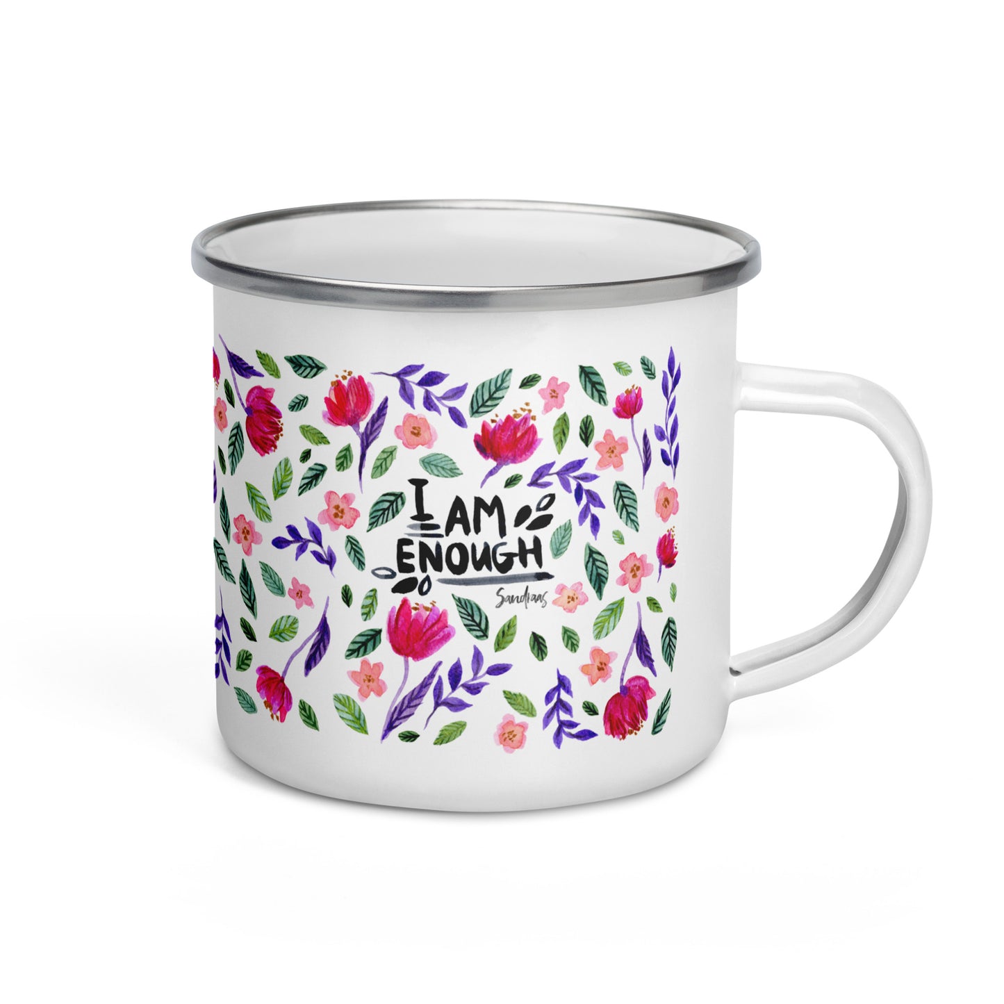 Enamel Mug – I Am Enough 🌸 – Watercolor Florals & Uplifting Vibes - SANDRAAS