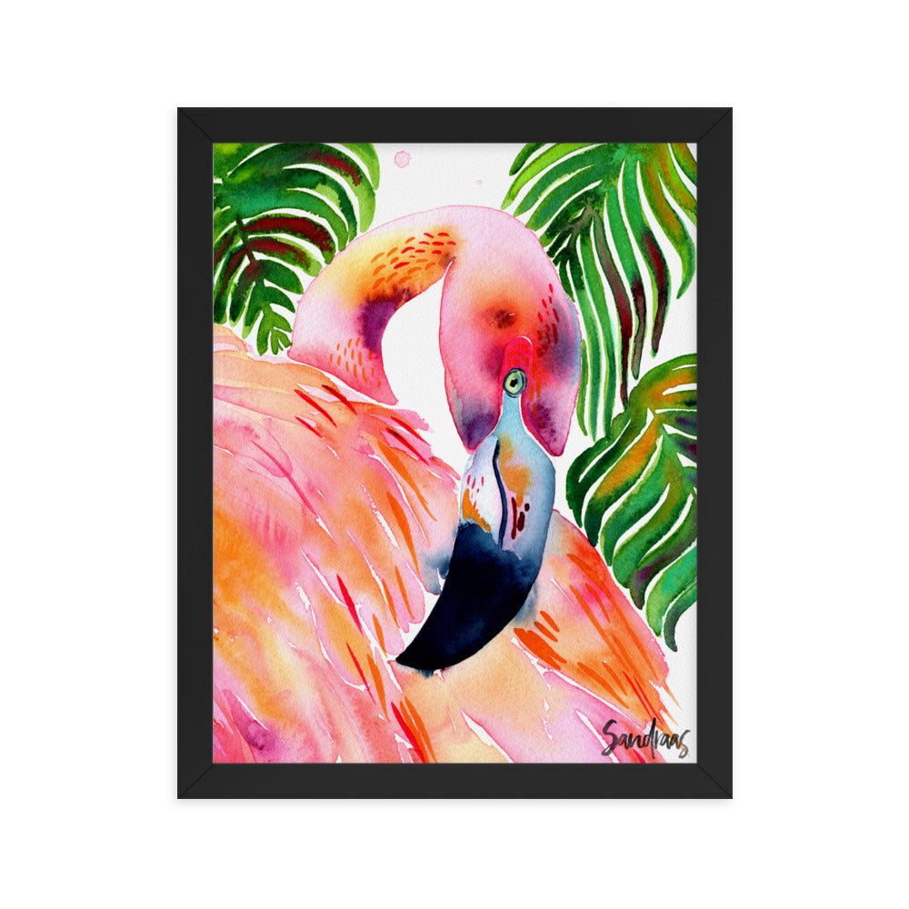 🦩 Framed Poster – Flamingo & Tropical Leaves – A Splash of Pink Paradise - SANDRAAS