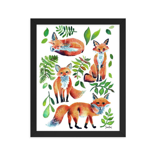 🦊 Framed Poster – Watercolor Foxes – Cozy Woodland Charm for Your Walls - SANDRAAS