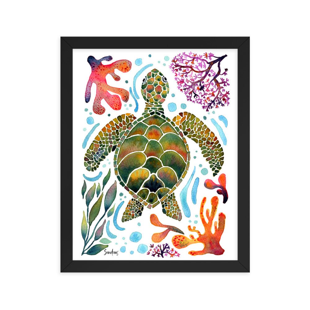 🐢 Framed Poster – Turtle & Corals – Ocean Calm Meets Artful Charm - SANDRAAS