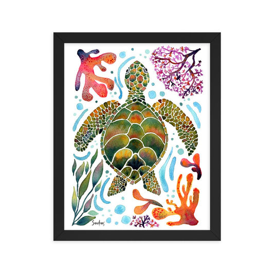 🐢 Framed Poster – Turtle & Corals – Ocean Calm Meets Artful Charm - SANDRAAS