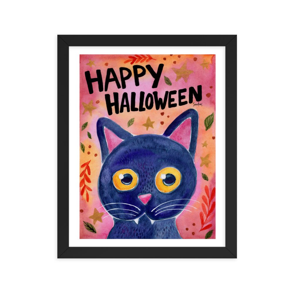 Framed Poster – Halloween Black Cat 🐈⬛🎃 - SANDRAAS
