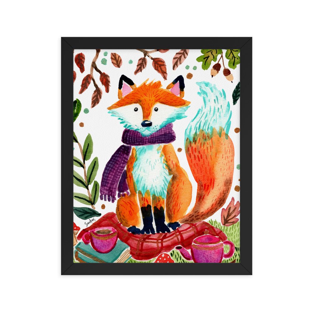 Cozy Fox Picknicking Autumn Scene – Framed Poster 🍂🦊✨ - SANDRAAS