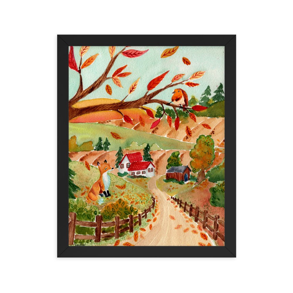 Framed Poster – Autumn Scene with Fox & Robin 🍂🦊 - SANDRAAS