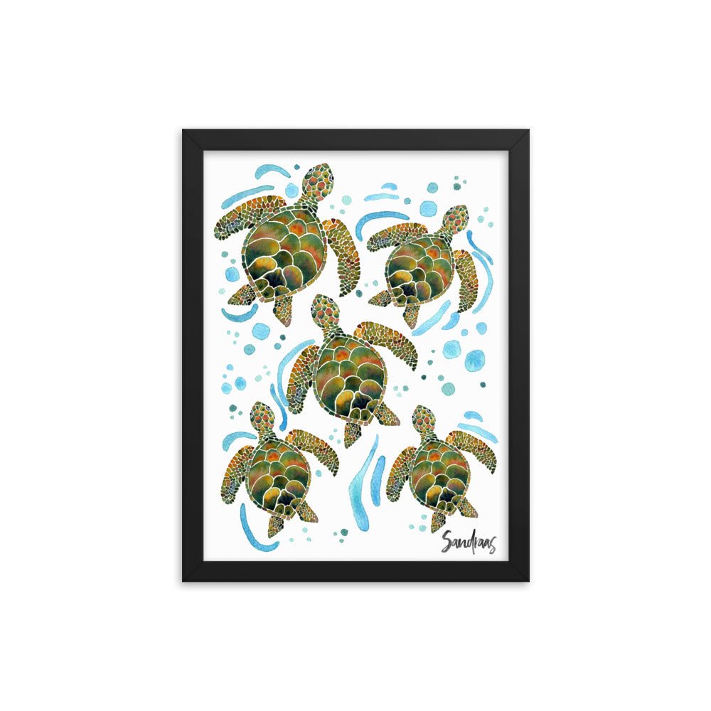 🐢 Framed Poster – Watercolor Turtles & Bubbles – A Peaceful Ocean Moment - SANDRAAS