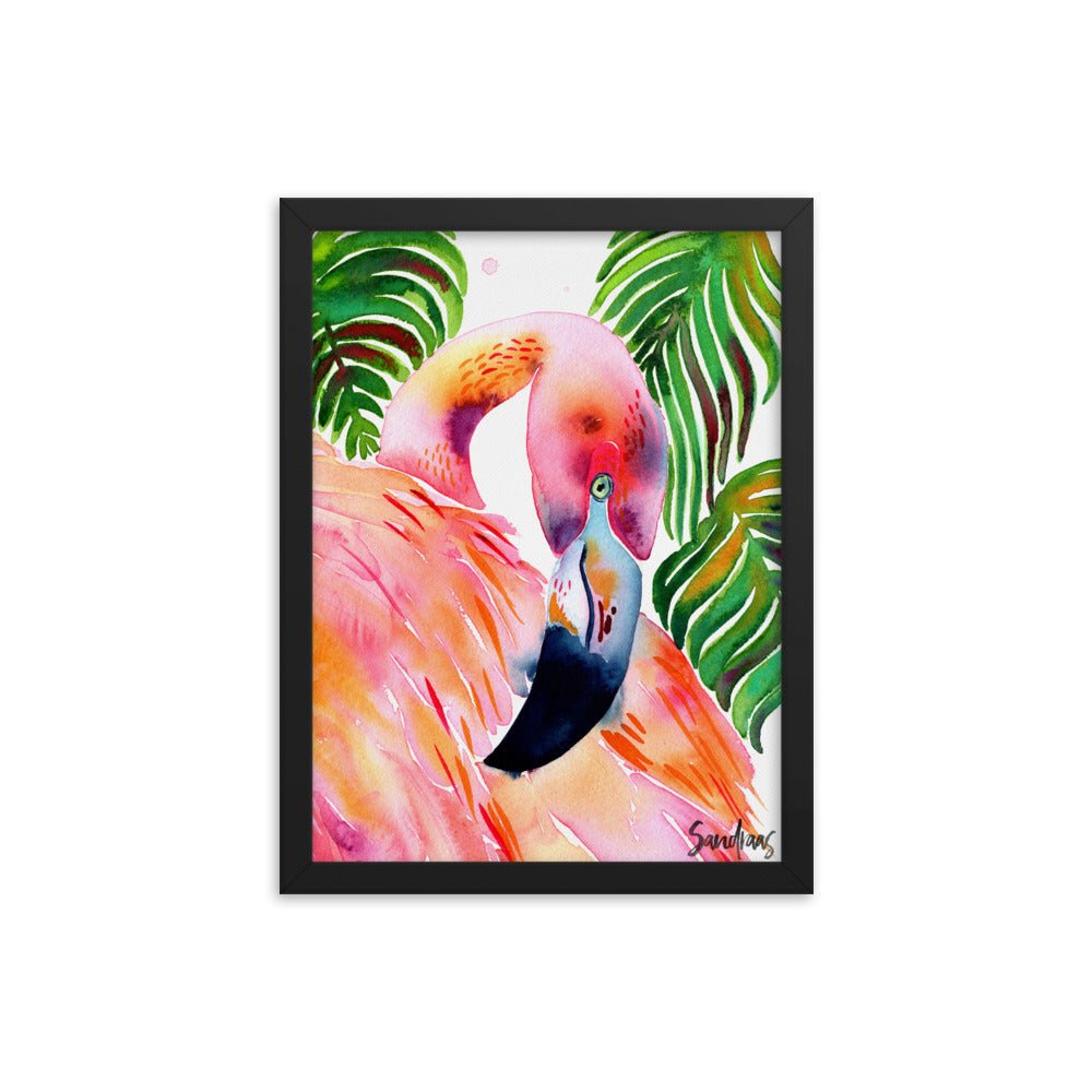 🦩 Framed Poster – Flamingo & Tropical Leaves – A Splash of Pink Paradise - SANDRAAS