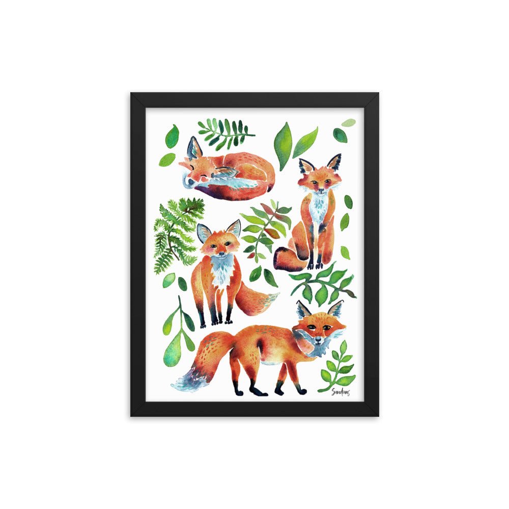 🦊 Framed Poster – Watercolor Foxes – Cozy Woodland Charm for Your Walls - SANDRAAS