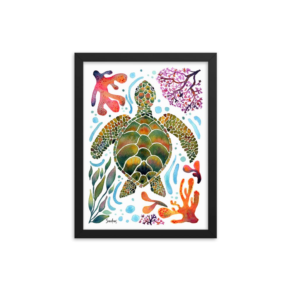 🐢 Framed Poster – Turtle & Corals – Ocean Calm Meets Artful Charm - SANDRAAS