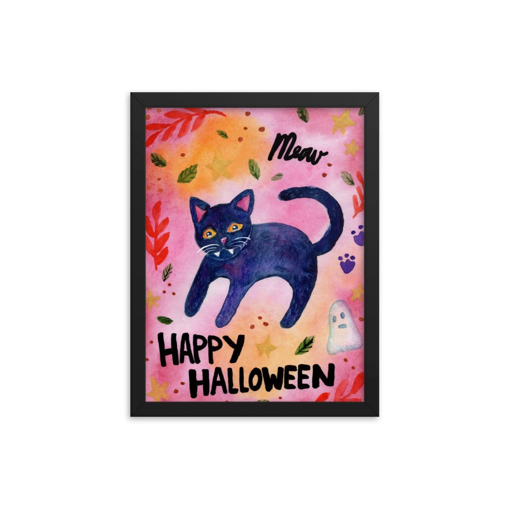 Framed Poster – Halloween Black Cat "Meow" 🐈⬛🎃 - SANDRAAS